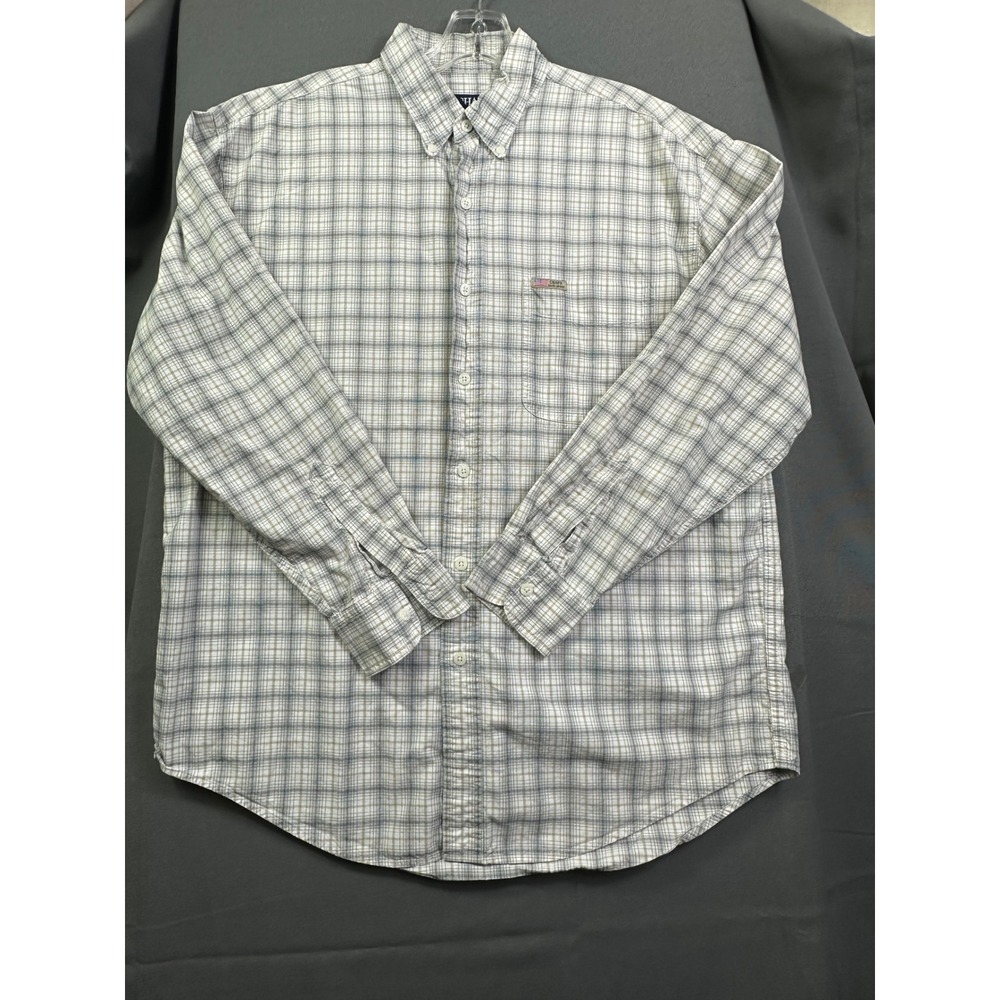 Chaps Ralph Lauren Men Large Plaid Button Down Shirt Cotton Long Sleeve White L